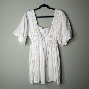 Mahina Hawaii White Square Neck Puff Sleeve Mini Dress Women's Size Medium M